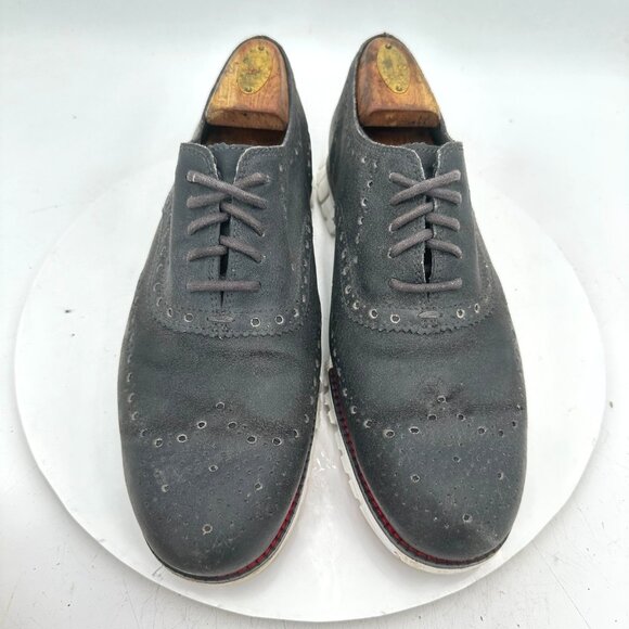 Cole Haan Zerogrand Men Size 8.5M Black Suede Wingtip Oxford Dress Shoes - Picture 1 of 11